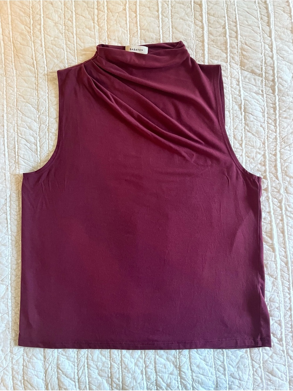 Babaton Aritzia Burgundy Sleeveless Draped Cowl Neck Relux Jersey Top
